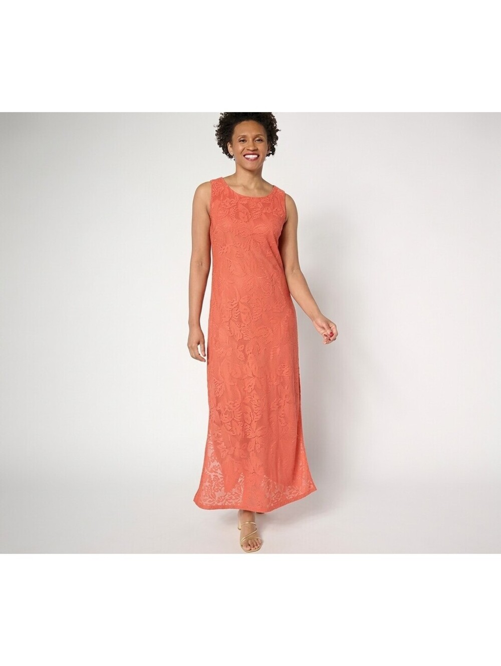 Women with Control Floral Illusion Jacquard Maxi Dress Light Sienna, Regular 2X